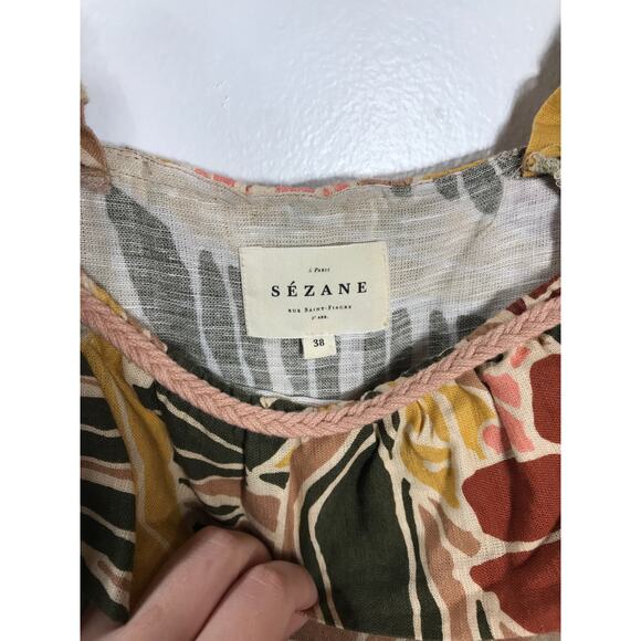 Sezane Filey Linen Sundress Women's 38 Cotton Floral Short Dress Summer Vacation - Picture 4 of 12